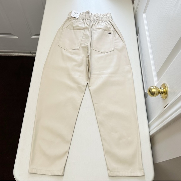 Zara Faux Leather High Waisted Baggy Fit Pants Cream Ecru Size 2 NEW WITH TAG - Picture 12 of 16